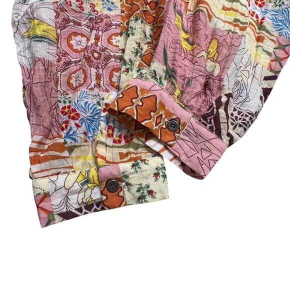 POL Patchwork Button Front Boho Blouse Womens Small Relaxed Flowy Mixed Print - Picture 9 of 9